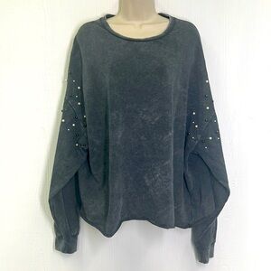 Zara - Stonewashed Grey With Colorful Pearls Long Sleeve Oversized Top Size M